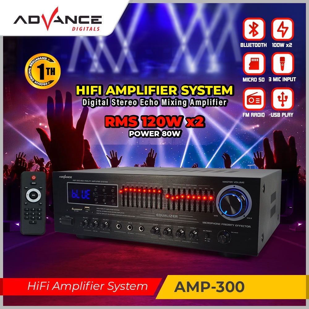 ADVANCE AMP-300 High Fidelity Amplifier Sound System Ampli Karaoke Equalizer Bluetooth Stereo GARANS