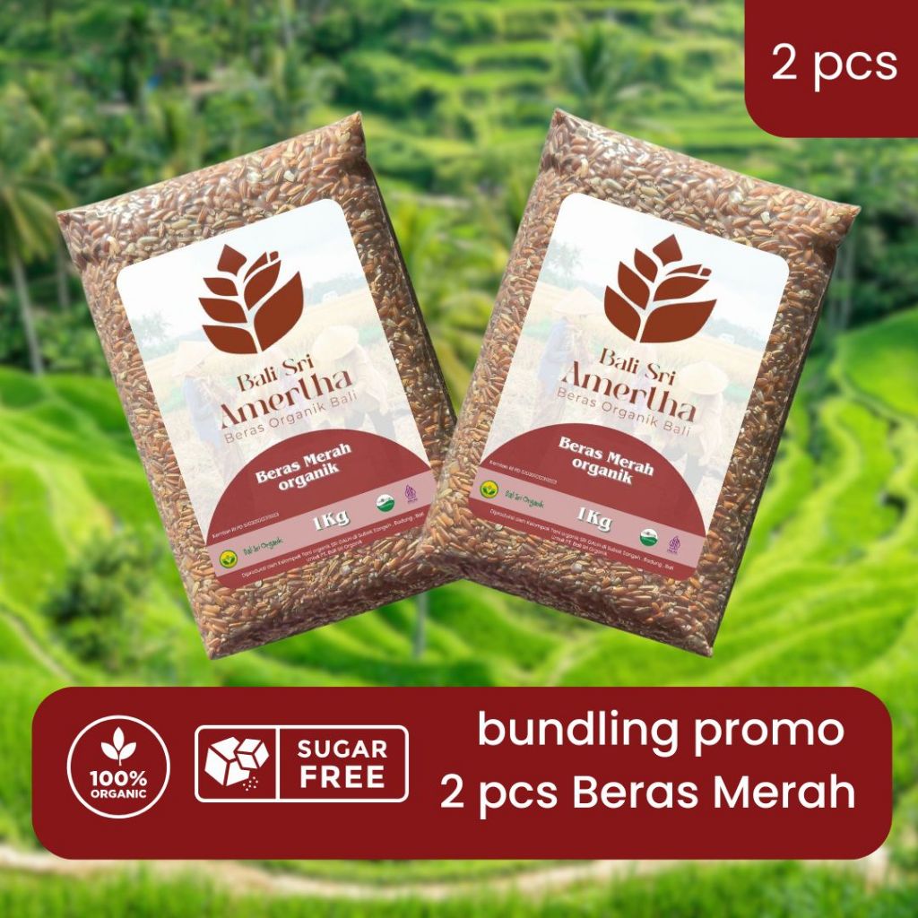 

Beras merah organik bersertifikat ( Organic Red Rice ) 2kg bundling promo bebas gula beras diet