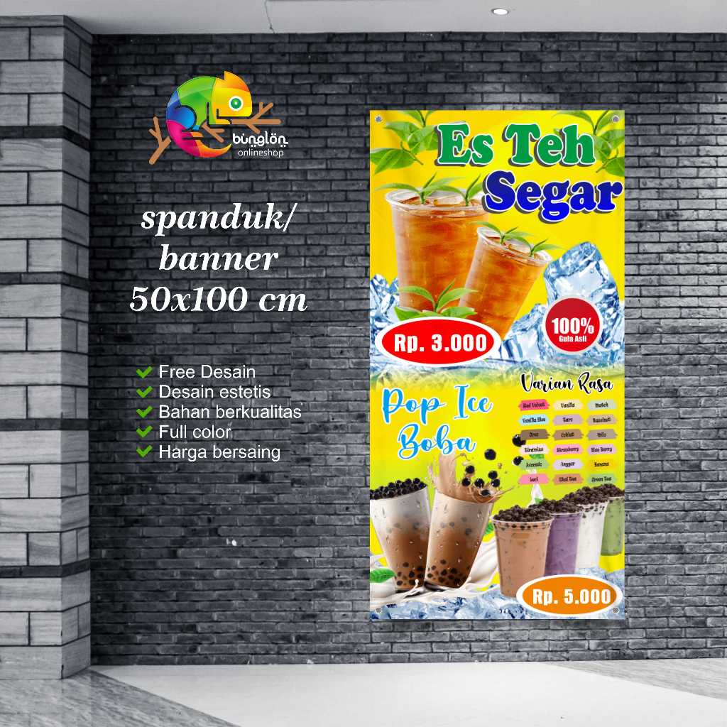 Cetak Spanduk Banner Es Teh Dan pop Ice Boba