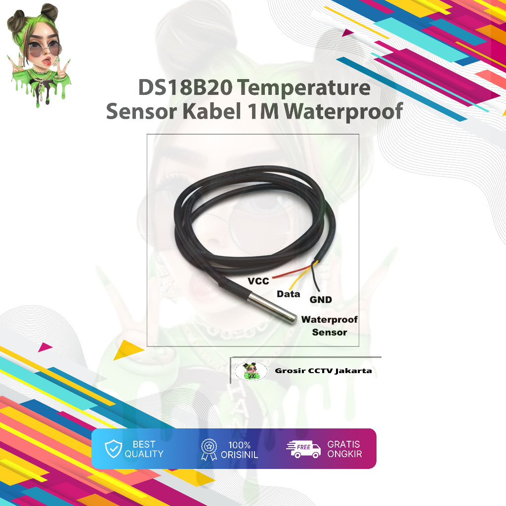 DS18B20 18B20 Waterproof Temperature Sensor Suhu Probe Kabel 1M