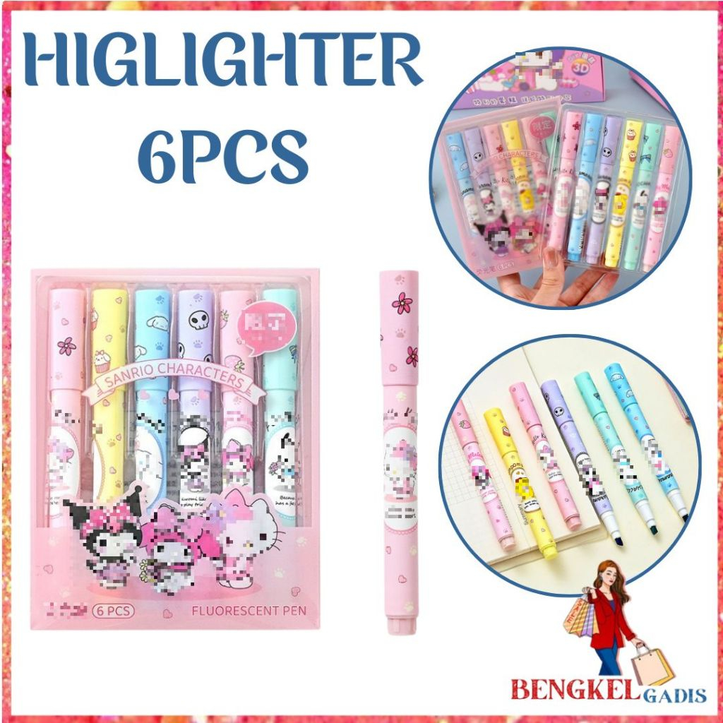 

BG Penanda Buku Warna Warni Pena Ujung Lembut Set Highlighter Warna Warni Karakter Kartun 6PCS Motif Spidol Warna Pastel Pen Diary Marker Stationery Lucu Unik