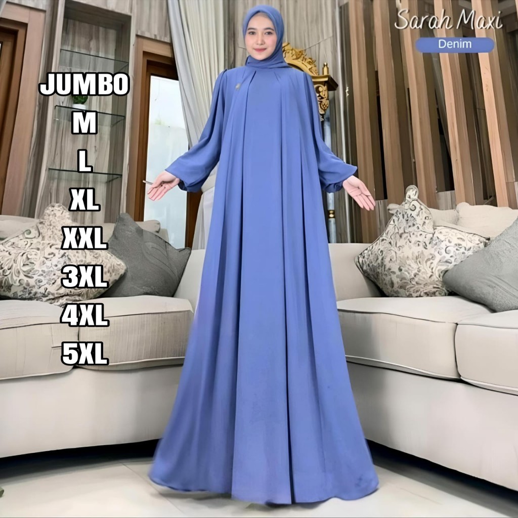 Busana Muslim Wanita Dewasa Sarah Dress Bahan Ceruty Babydoll Warna Burgandy Ukuran Jumbo LD 130