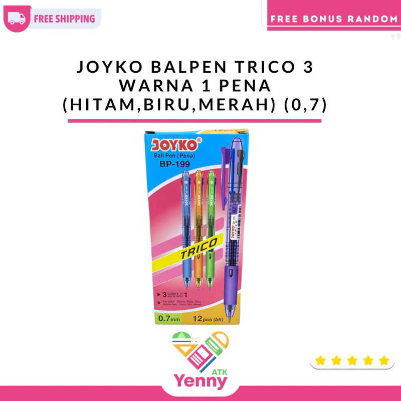 

Balpen Joyko Trico 3 in 1 Bp-199 | Balpen Joyko 3 Warna (0,7) | Balpen Joyko 12 Pcs