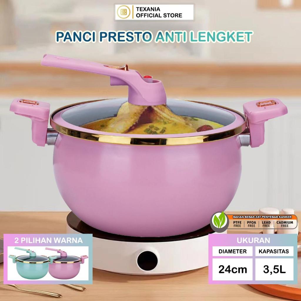 TEXANIA Panci Presto 3,5Liter Diameter 24cm Bahan Teflon Anti Lengket Totipotent Pot Pressure Cooker