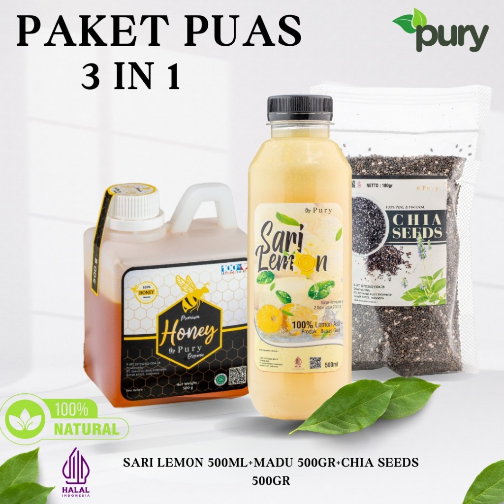 

[Pury] Paket Diet - Paket Puas 3 in 1 Chia Seeds 500gr Sari Lemon 500gr Madu 500gr