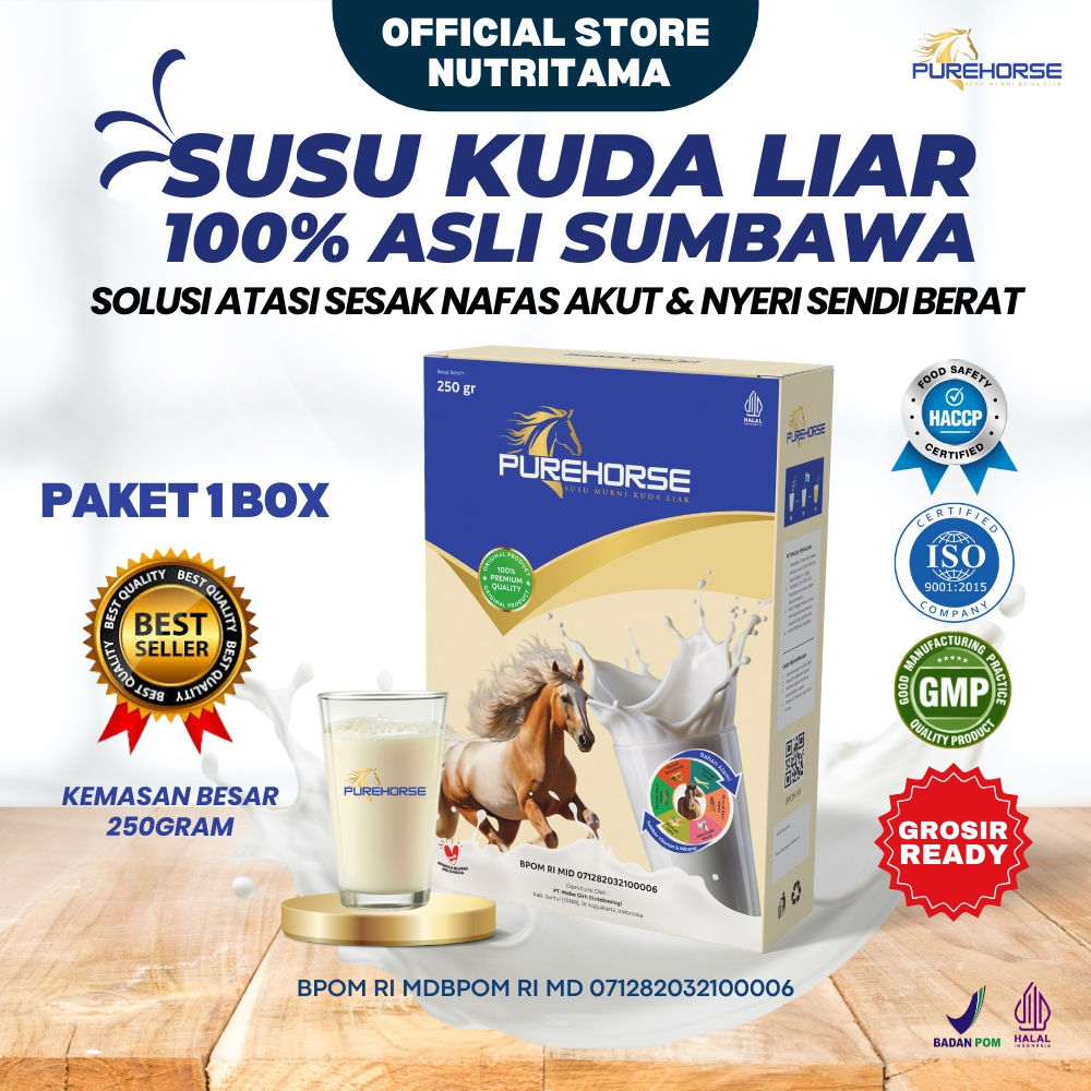 

Susu Kuda Pure Horse 100% Original dari Sumbawa Untuk Keluhan Sesak Nafas Akut dan Nyeri Sendi Berat Kemasan 250gram Paket 1 Box