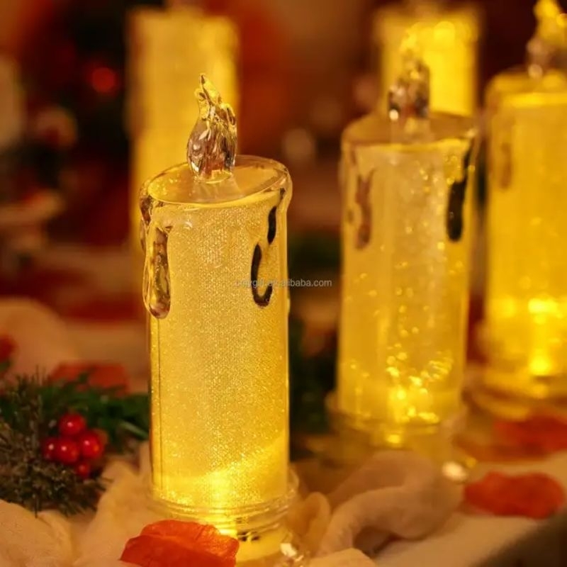 Lampu Lilin Akrilik LED Estetik Tanpa Asap Dekor Meja Kamar Unik — 6