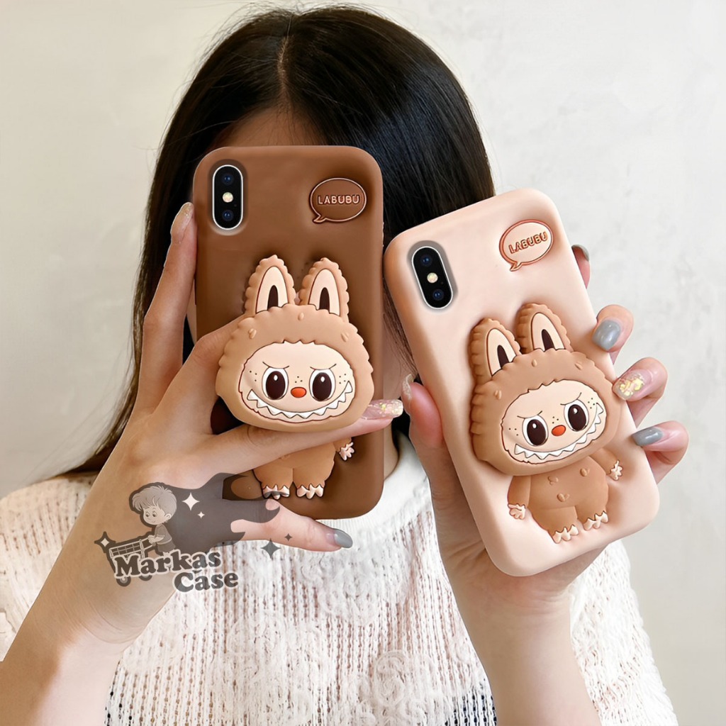Case Labubu Macaron Monster with Popsocket Compatible for iPhone XR