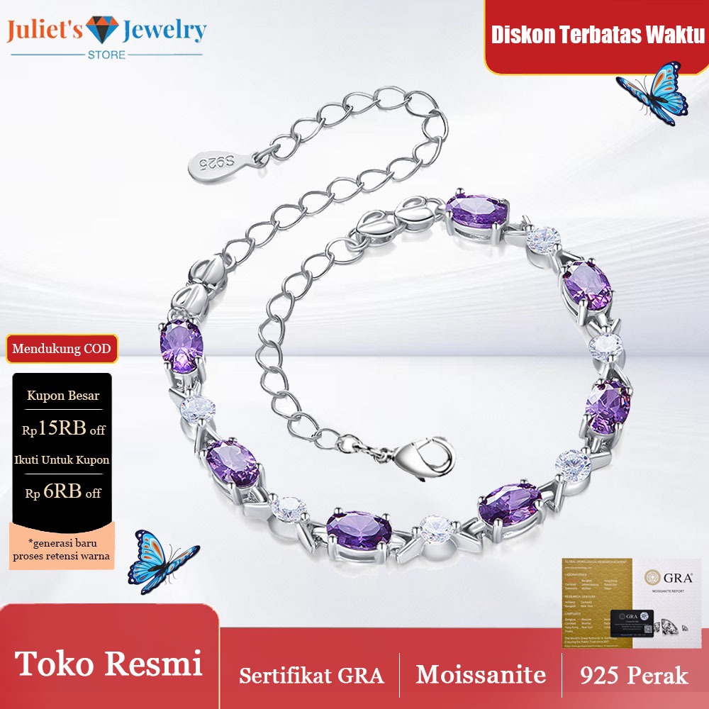Gelang Moissan Original Adjustable Gelang Kecubung Ungu Asli Gelang Batu Alam Asli Anti Karat Anti L