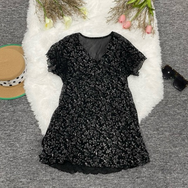 48K SHOP-Atasan wanita /  blouse /  blouse wanita /  blouse hitam bunga transparan / blouse casual /