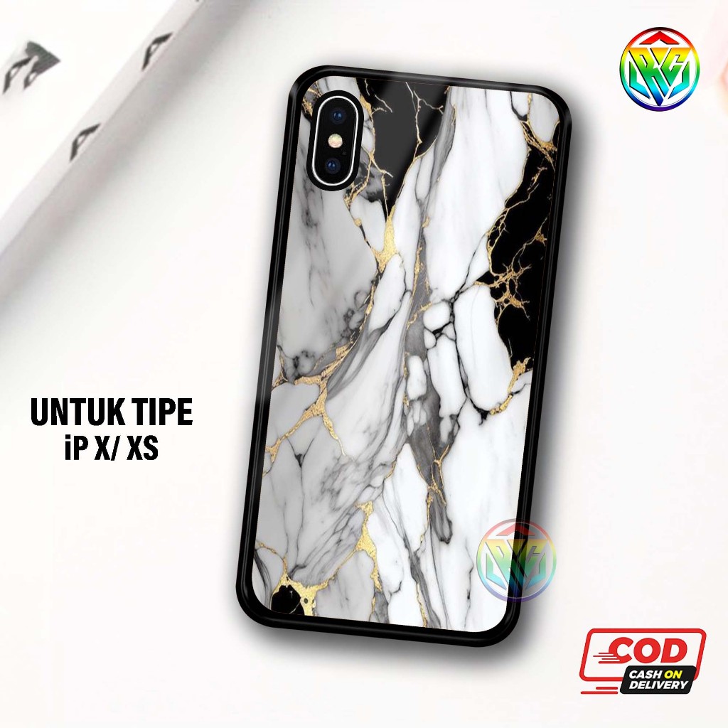 Real Case iPHONE X/XS Terbaru Case kilau - New Case Glossy casing Hp IPHONE X/XS [Motif MRBL] - Hard