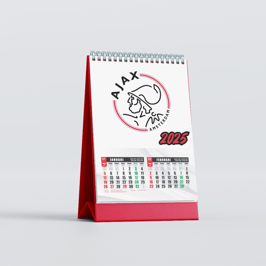 

CETAK KALENDER MEJA DUDUK DESK TAHUN 2025 GAMBAR AJAX FC UKURAN A5 PORTRAIT FULL COLOR TEMA CLUB BOLA