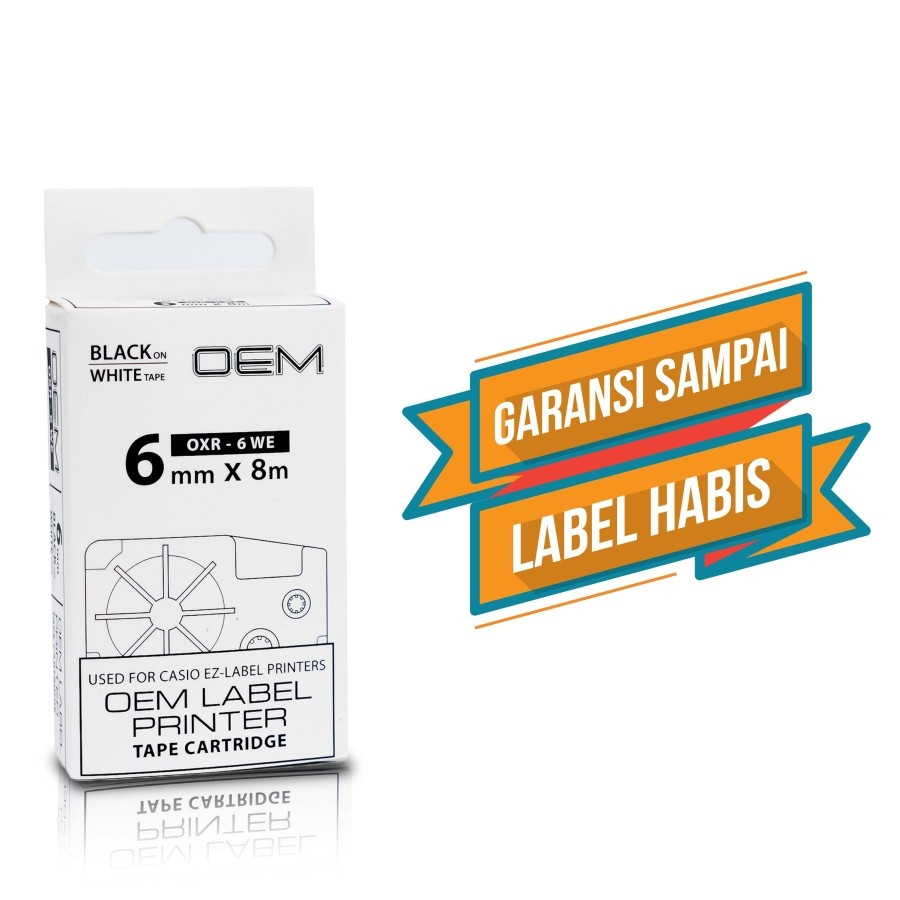 

LABEL TAPE PITA Catridge CARTRIDGE EZ Label EZLabel Printer Casio 6mm 6 mm KL60 KL120 KL130 KL820 KL7400 BLACK ON PUTIH WHITE