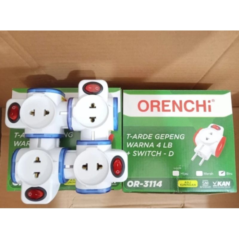 Orenchi OR 3114 Steker T Multi Arde Gepeng Datar Warna 4 Lubang + Switch Saklar Cabang 4 3 Cok Colok