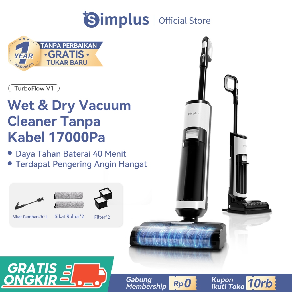 Simplus Wet Dry Vacuum Cleaner Cordless Penghisap Debu Pembersih Karpet 17000PA Smart S-Clean V1 Day