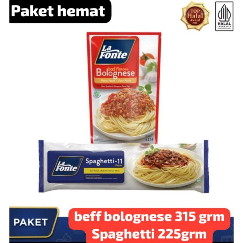 

Paket La Fonte Spaghetti 225 gr dan La Fonte Bolognese Pasta Sauce 290gr