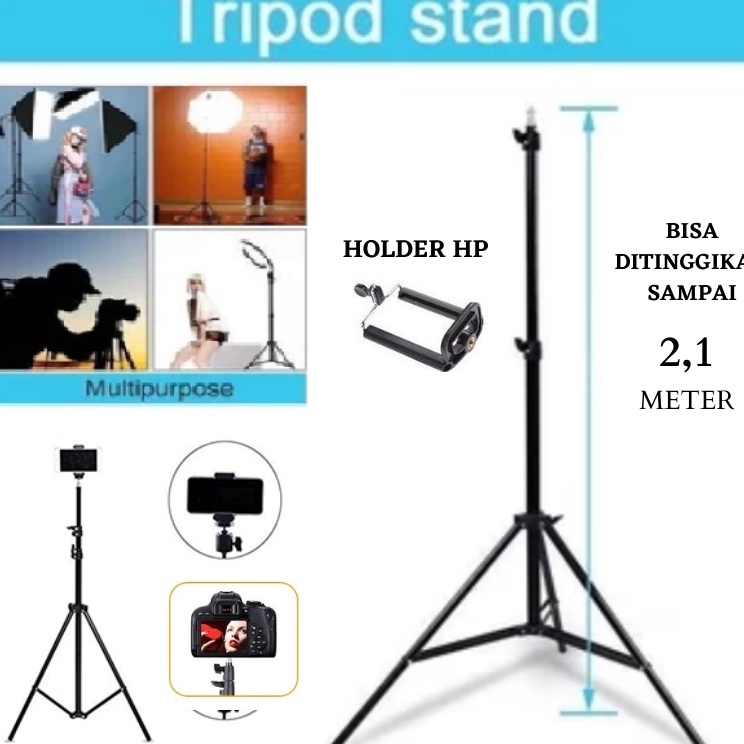 Super Shopping  TERMURAH TRIPOD STAND 2 Meter 21 Meter KUALITAS BAGUS Tripod 21 cm hp Handphone Kame