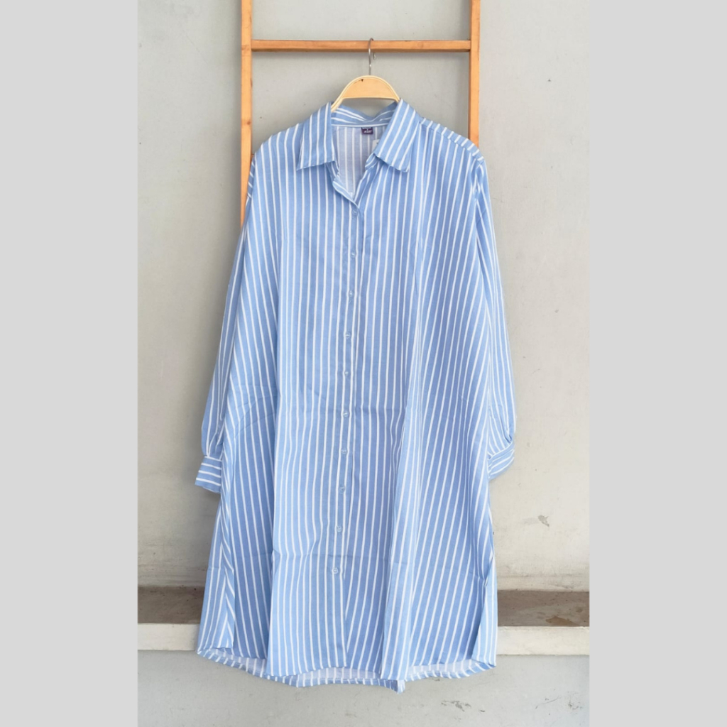 Tunik kemeja motif salur jumbo ld 122cm