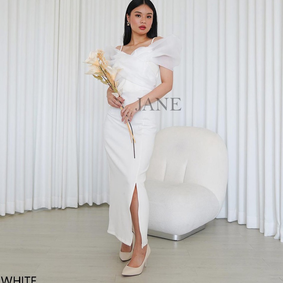 Kirim Cepat  JANE COLLECTION  Maxi Dress Wanita Hitam Sabrina Prime Scuba Organza Tile Baju Pesta Ko