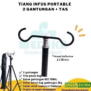 Kualitas Bagus  Tiang infus portable 2 gantungan beban kuat 2kg free pouch bag  Drip stand infusion 