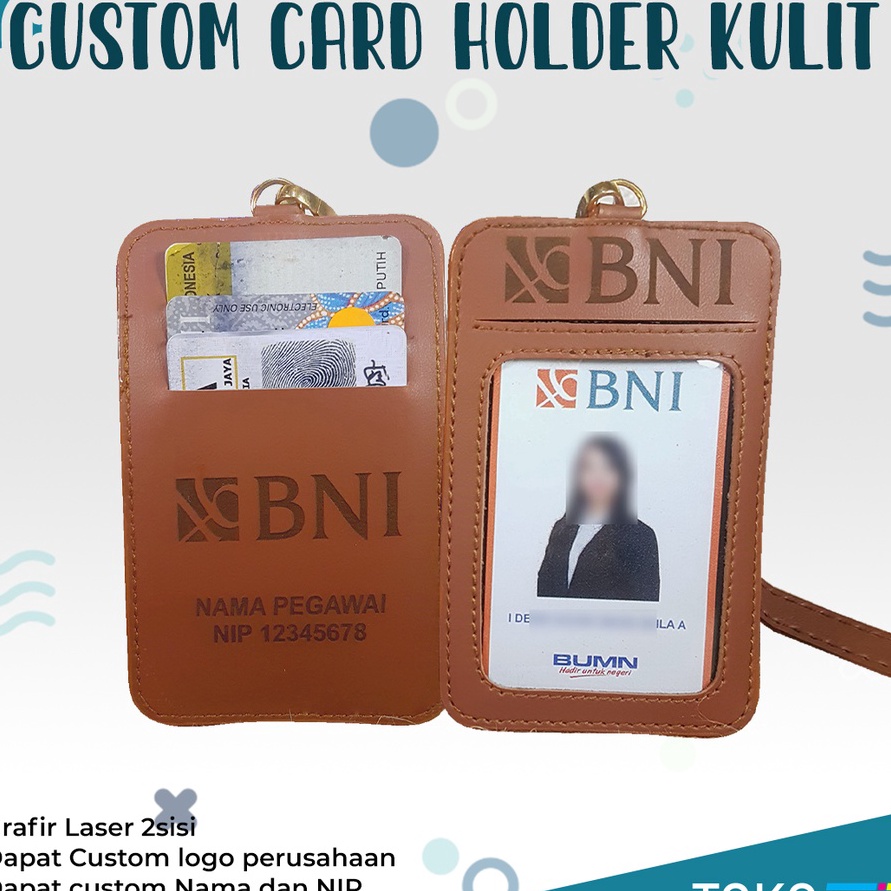 

SIAP KIRIM GAN Name Tag ID Card Holder kulit Tali Gantungan Custom Nama logo Perusahaan Emoney