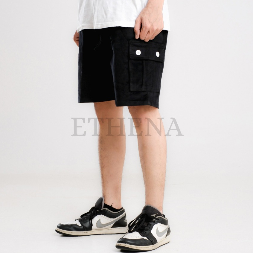 ETHENA - Celana cargo corduroy pria Cargo pendek corduroy