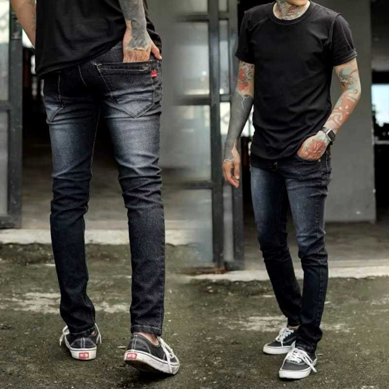 Celana Jeans Panjang Pria skinny Denim Strech Reizan Denim Victory 784,Air Black