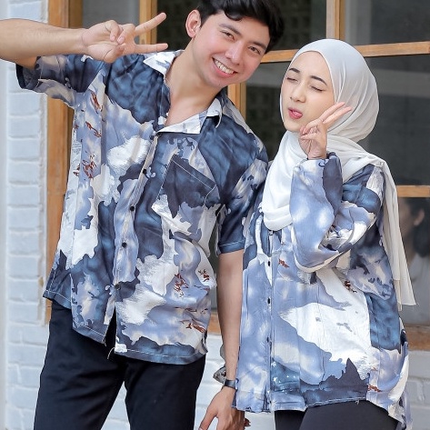 KODE J76D Baju Atasan Kemeja Couple Vintage Retro Casual Premium Terbaru Kekinian Fit to XXL Pasanga