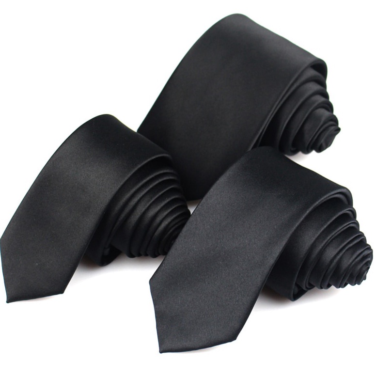 KODE D66R CD  Dasi Hitam Pria Wanita Sutra Satin Premium Slim Standart Formal