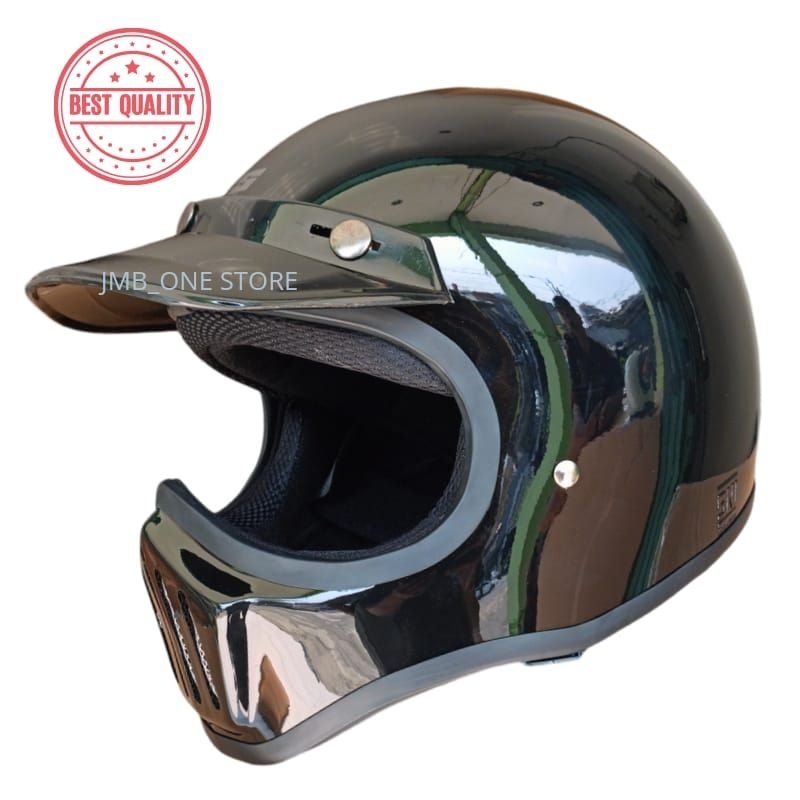 Helm Cakil FULL FACE HITAM DOFF Helm Retro Full Face SNI