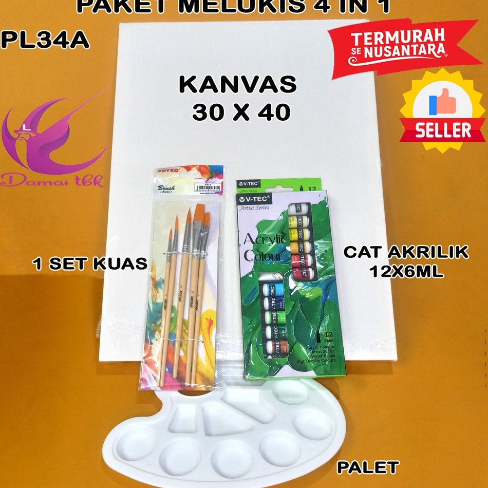 

Super Tambahan Paket Melukis Lengkap 4 in 1 Kanvas 3x4 Kuas Palet dan Cat Acrylic