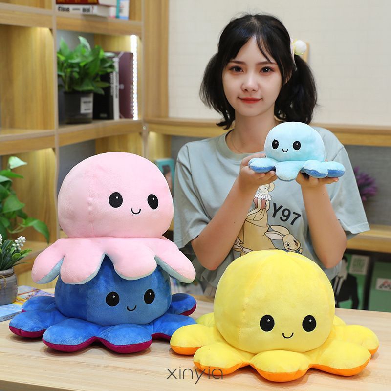 BONEKA JUMBO GURITA OCTOPUS DOLL FLIP EMOTICON BOLAK BALIK "SNI"