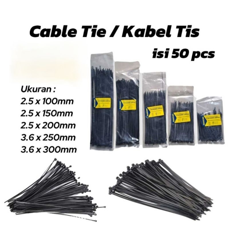 

Kabel Tali Tis - Ties Hitam Nylon 10cm/15cm/20cm/25cm/30cm 1Pack 100pcs