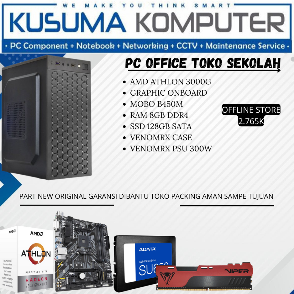 PC OFFICE KANTOR AMD ATHLON 3000G SSD 128GB RAM 8GB