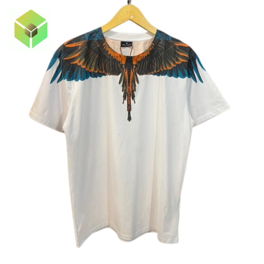 TSHIRT MARCELO BURLON YELLOW BLUE WINGS IN BLACK TEE KAOS PRIA WANITA BRANDED HYPE UNISEX IMPORT
