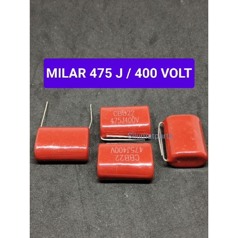 MILAR 475J 400V / MILAR 475 J 400 VOLT MERAH / 475J400V / KAPASITOR MYLAR 4700000pF 4700nF 4.7uF 5% 
