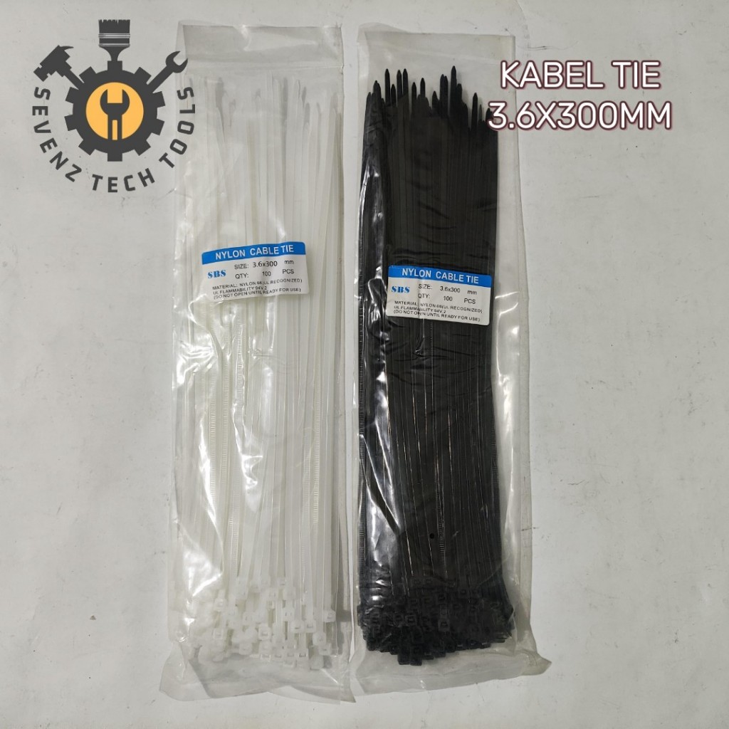 

KABEL TIE / KABEL TIES / NYLON CABLE TIE 3.6 X 300MM (100 PCS) HITAM/PUTIH BAGUS