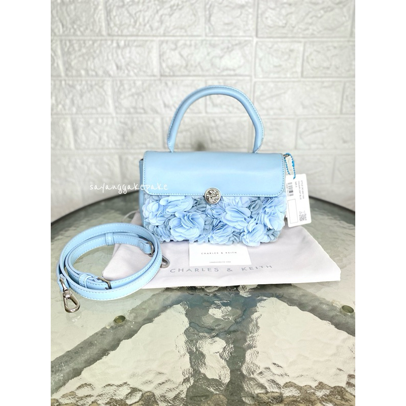 Preloved Charles and Keith Floral Mesh Top Handle Bag Tas CK CNK