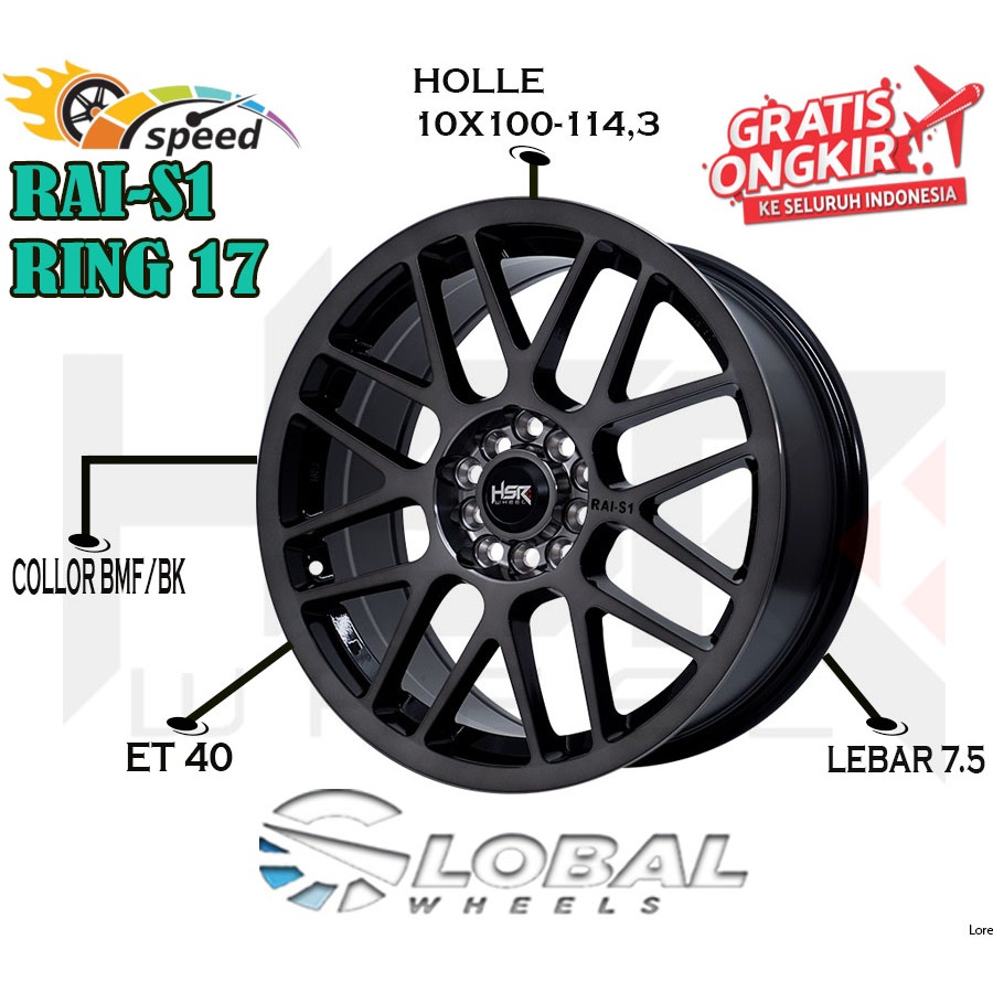 Velg Mobil Racing Ring 17 HSR Rai-S1 Buat Innova Hrv Juke Captiva Camry Outlander