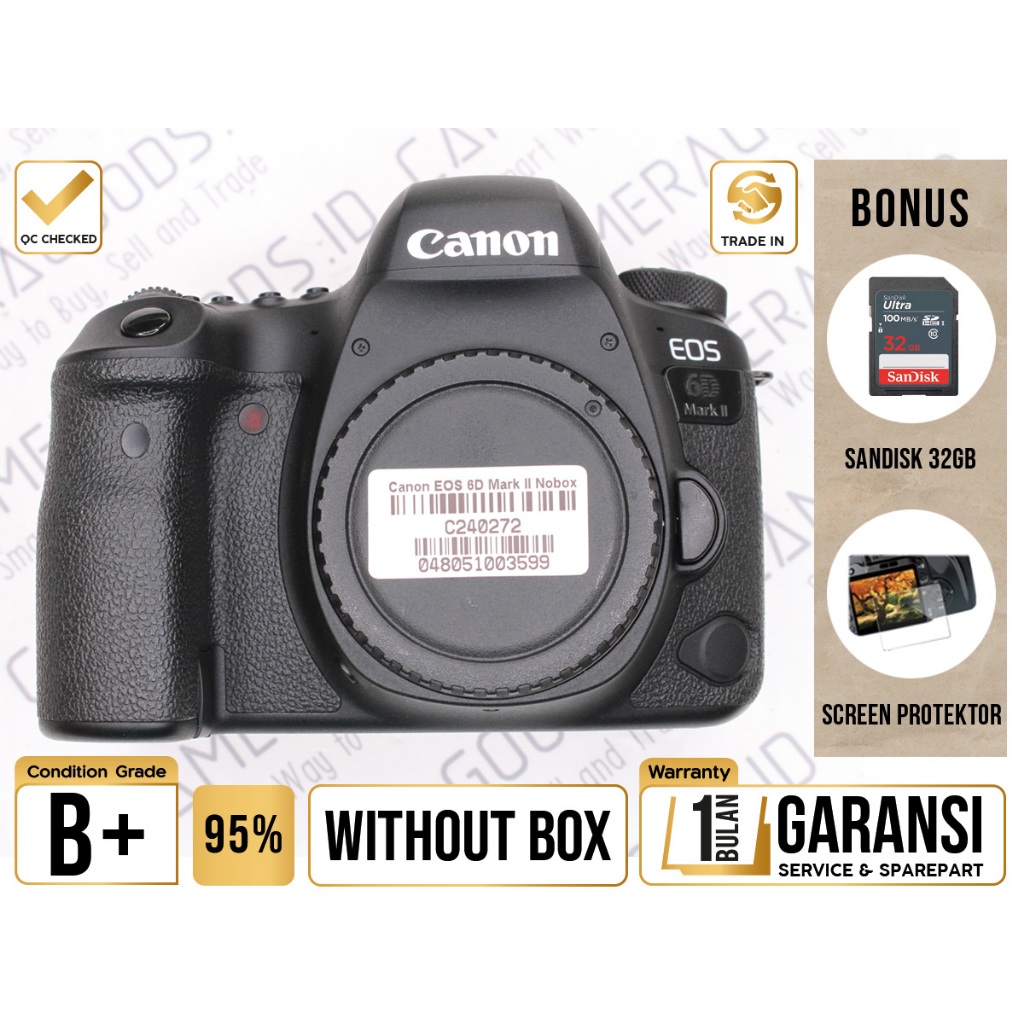 Canon Camera EOS 6D Mark II DSLR Full Frame Body Only - Grade B+ - C240272 Kamera Profesional Digita