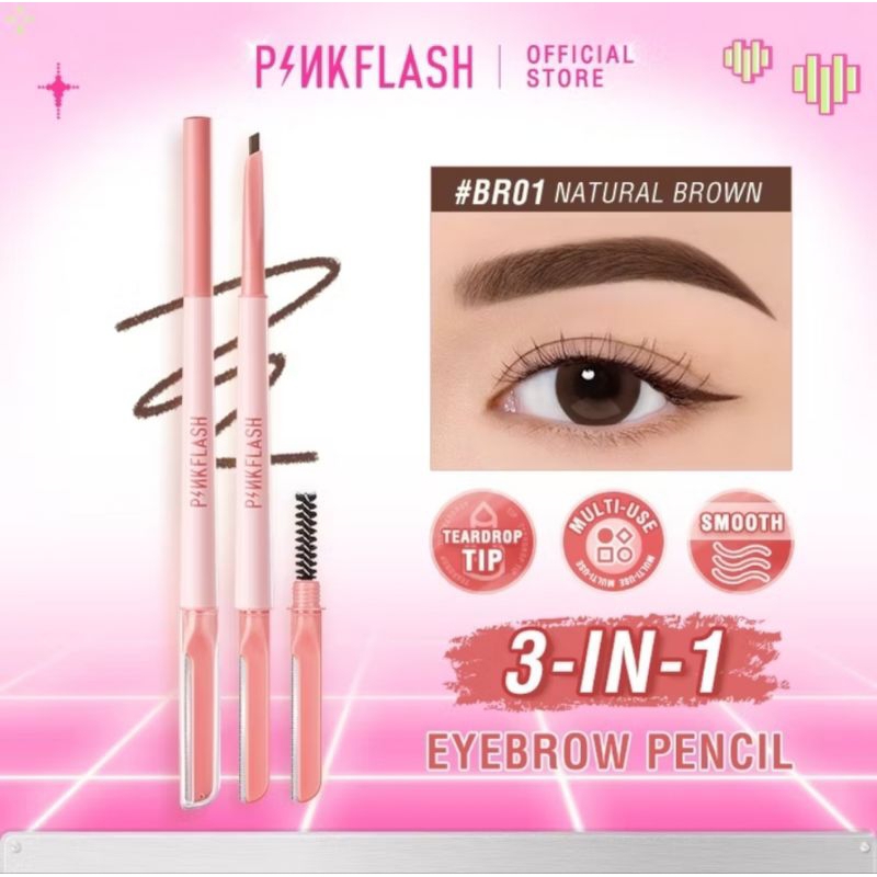 PINKFLASH #PinkDefiner 3-In-1 Multi-use Eyebrow Pencil Teardrop Tip Smooth Stroke Long-lasting Water