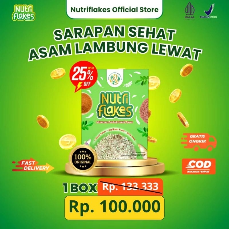 

Punya Masalah Lambung "NUTRIFLAKES"Solusinya karena terbuat dari Sereal Umbi Garut & Susu Etawa Original