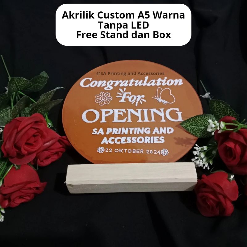 Hadiah pajangan Akrilik A5 + box dan penahan akrilik