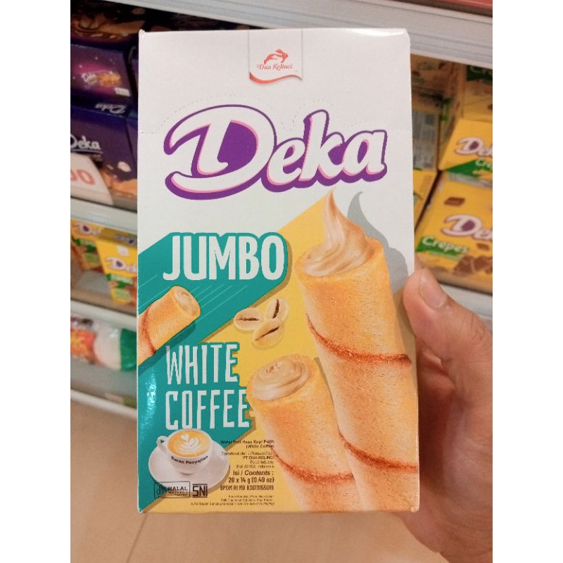 

Kemasan Baru Deka Wafer Roll Jumbo White Coffee 14 gram x 20 Dua Kelinci