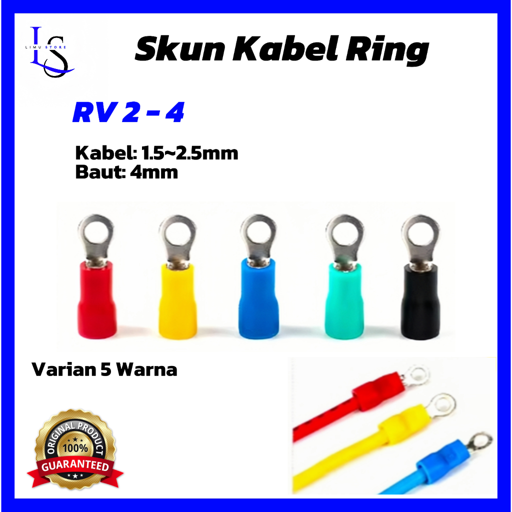 Skun Kabel Ring RV 2-4 Kabel 1.5-2.5mm Baut 4mm Terminal Kabel Sekun