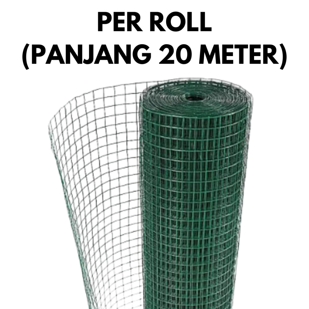 Per-Roll Kawat Loket Hijau 1 inch x 100 cm x 20 Meter Kawat Ram Pagar Kandang Ayam Lapis PVC 25 mm x