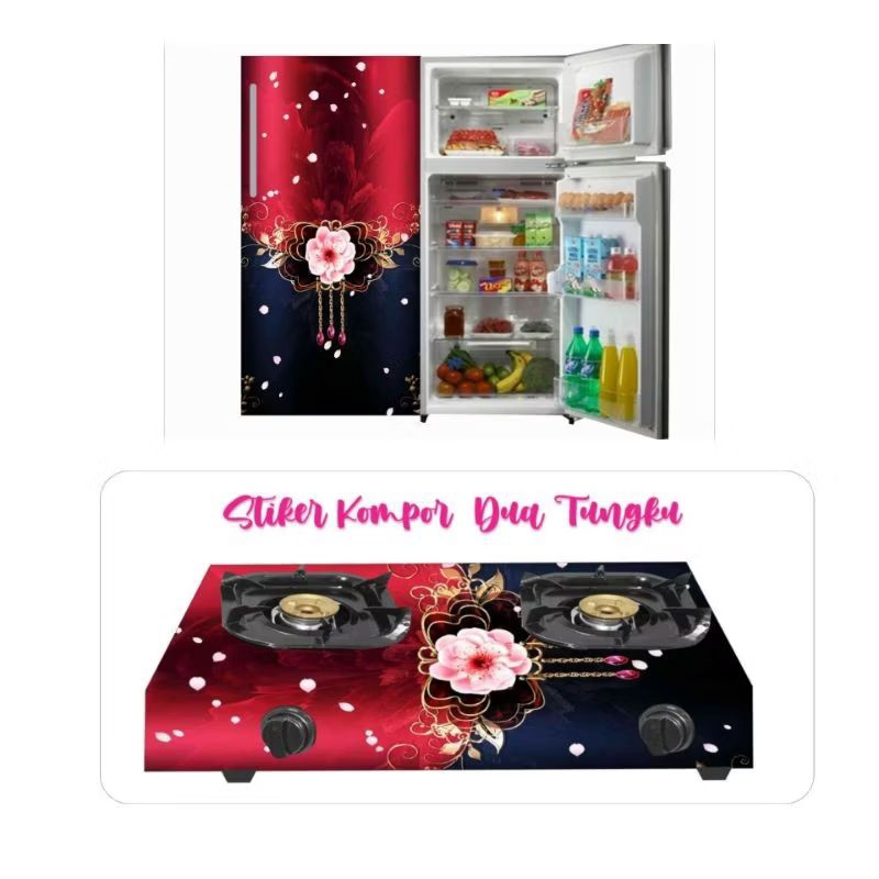 wallpaper stiker kulkas 1 pintu Dan kompor 2 tungku