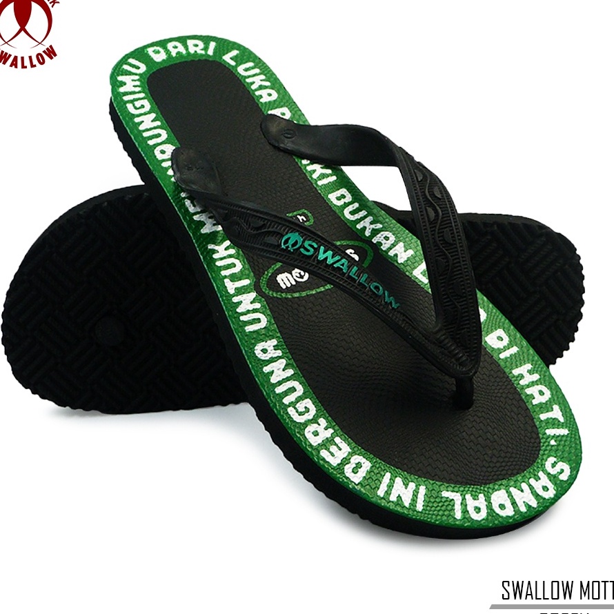 Sandal Jepit Pria Swallow Motto  Motif Cetak Grafis Asli Warna Hijau Biru Ungu Kuning Merah OrangeSW
