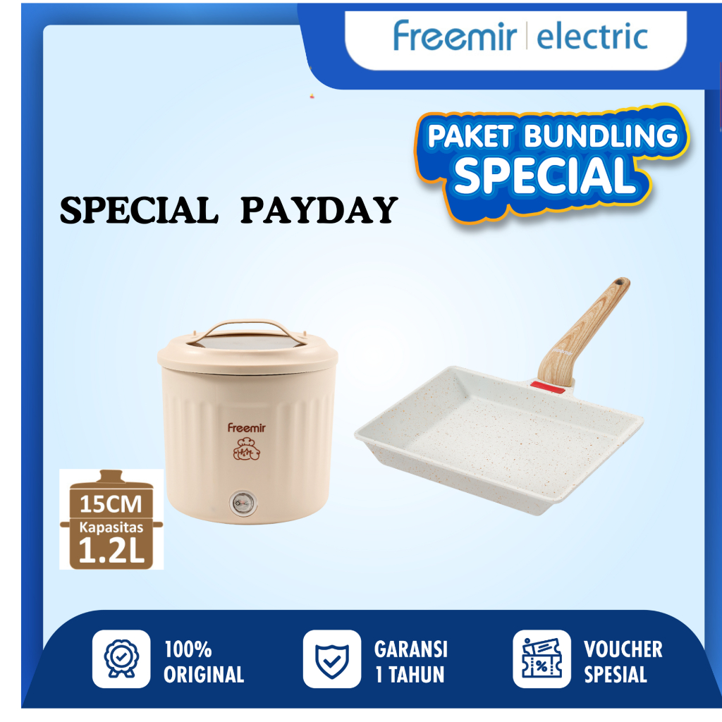 [SPESIAL PAYDAY] freemir Mini Cooker Panci Elektrik Portable Kukusan Serbaguna  15cm 1.2  Liter Beig