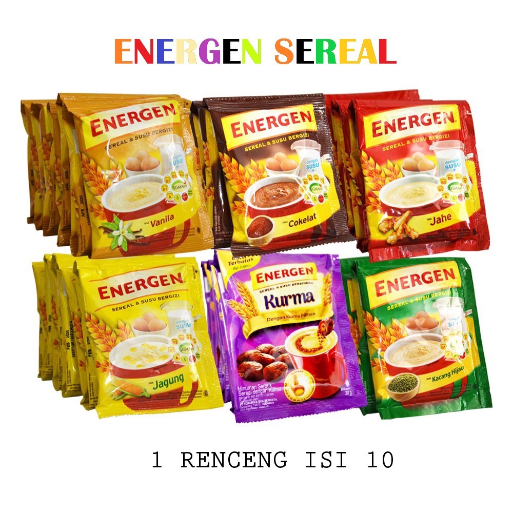 

(10Pcs) Energen Kacang Hijau Sereal Renceng 10 Sachet Energen Susu BerEnergi Energen Coklat Energen vanila